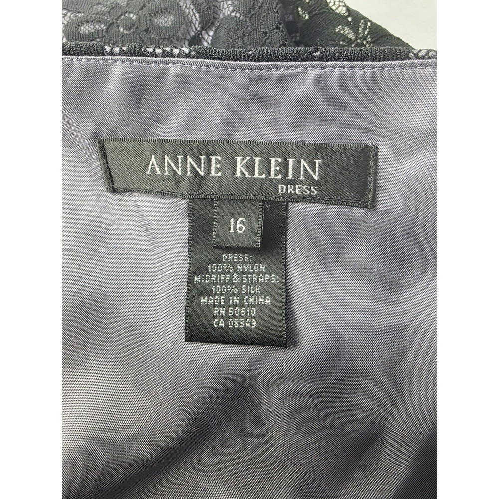 Anne Klein Black Lace Spaghetti Strap Sheath Dress Silk Satin Waist Sz 16 - Picture 8 of 13